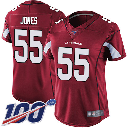 Arizona Cardinals #55 Chandler Jones Red Team Color Women's Stitched 100th Season Vapor Limited Jersey Womens