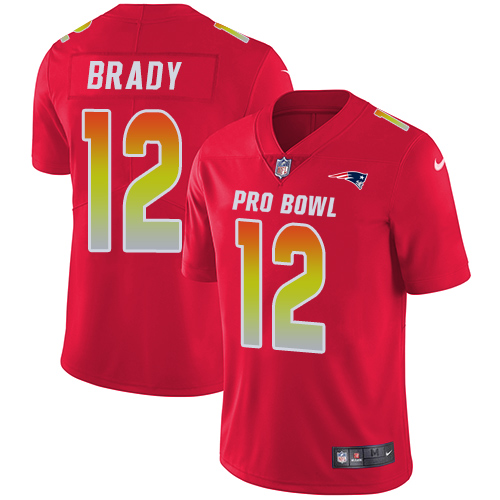 Patriots #12 Tom Brady Red Men's Stitched Limited AFC 2019 Pro Bowl Jersey