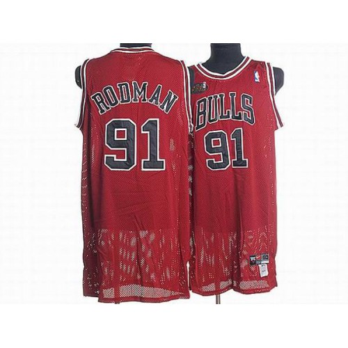 Chicago Bulls #91 Dennis Rodman Stitched Red Champion Patch Jersey Mens