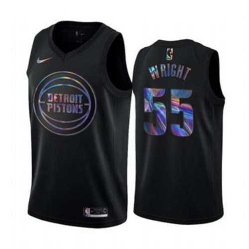 Detroit Pistons #55 Delon Wright Mens Iridescent Holographic Collection Jersey - Black Mens