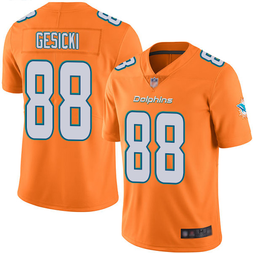 Dolphins #88 Mike Gesicki Orange Men's Stitched Limited Rush Jersey