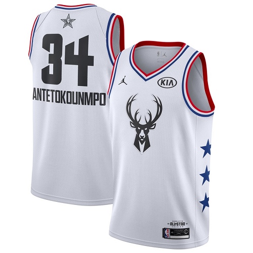 Milwaukee Bucks #34 Giannis Antetokounmpo White Jordan Swingman 2019 All-Star Game Jersey Mens