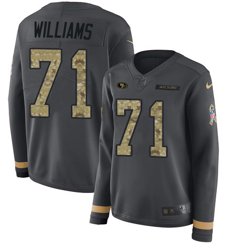 San Francisco San Francisco 49ers #71 Trent Williams Anthracite Salute to Service Women's Stitched Limited Therma Long Sleeve Jersey Womens