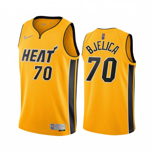 Miami Miami Heat #70 Nemanja Bjelica Yellow Youth Swingman 2020-21 Earned Edition Jersey Youth