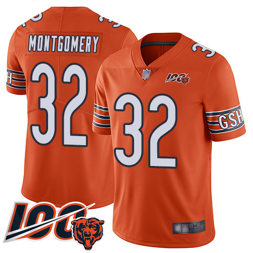 Chicago Bears #32 David Montgomery Orange Youth Stitched Limited Rush 100th Season Jersey Youth
