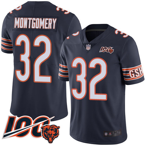 Chicago Bears #32 David Montgomery Navy Blue Team Color Youth Stitched 100th Season Vapor Limited Jersey Youth