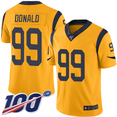 Rams #99 Aaron Donald Gold Youth Stitched Limited Rush 100th Season Jersey