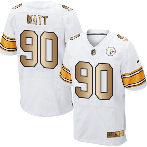 Steelers #90 T. J. Watt White Men's Stitched Elite Gold Jersey
