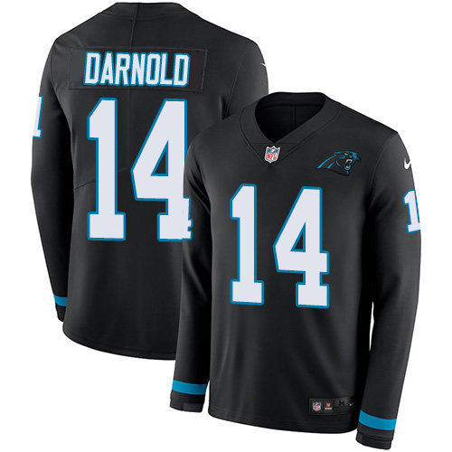 Panthers #14 Sam Darnold Black Team Color Youth Stitched Limited Therma Long Sleeve Jersey