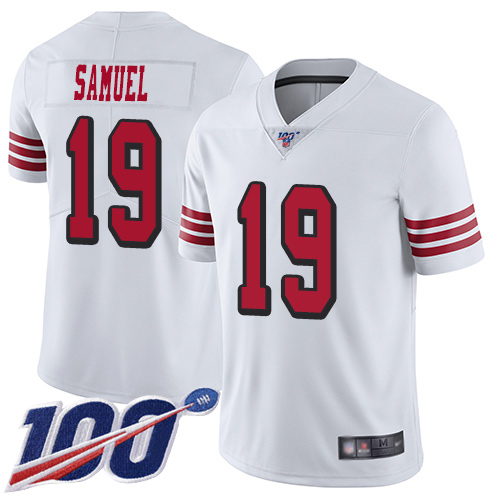 49ers #19 Deebo Samuel White Rush Men's Stitched Limited 100th Season Jersey