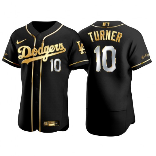 Los Angeles Los Angeles Dodgers #10 Justin Turner Men's Authentic 2021 Gold Program Jersey Black Men's