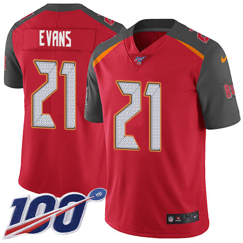 Tampa Bay Buccaneers #21 Justin Evans Red Team Color Youth Stitched 100th Season Vapor Untouchable Limited Jersey Youth