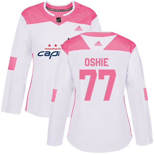 Adidas Washington Capitals #77 T.J. Oshie White/Pink Authentic Fashion Women's Stitched Jersey Womens