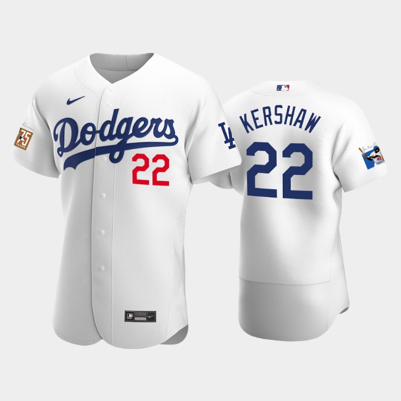 Los Angeles Dodgers #22 Clayton Kershaw Men's Jackie Robinson 75th Anniversary Authentic Jersey - White