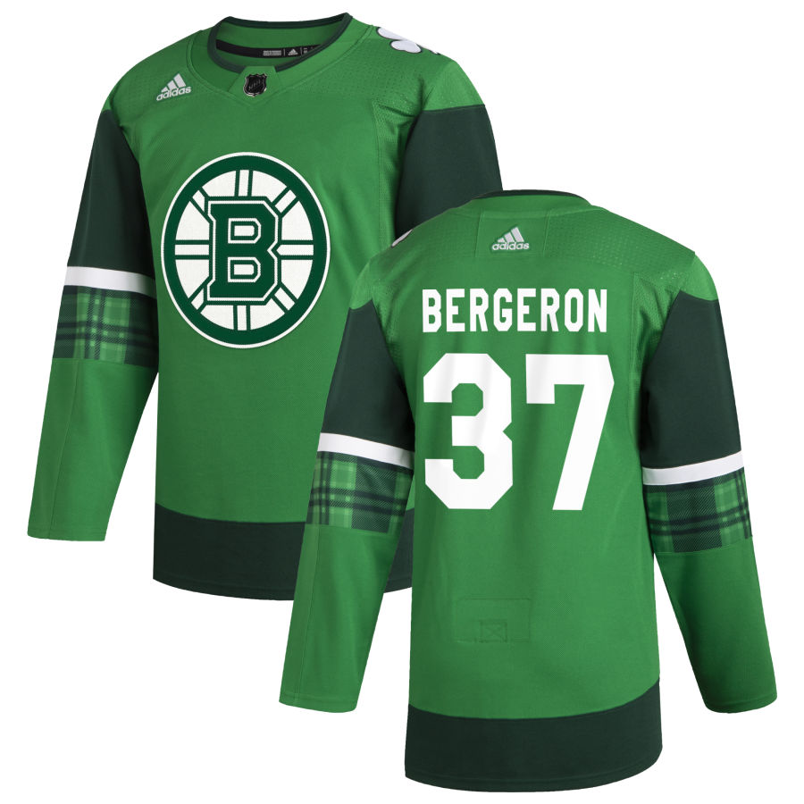 Boston Bruins #37 Patrice Bergeron Men's Adidas 2020 St. Patrick's Day Stitched Jersey Green