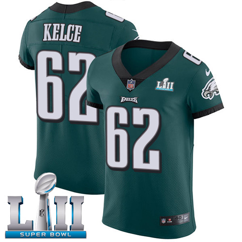 Eagles #62 Jason Kelce Midnight Green Team Color Super Bowl LII Men's Stitched Vapor Untouchable Elite Jersey