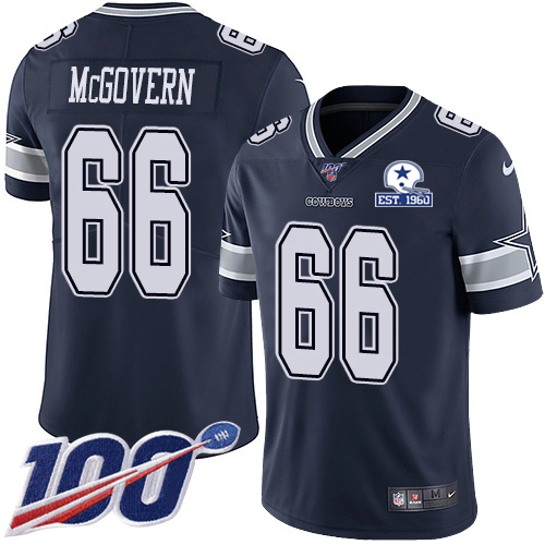 Dallas Cowboys #66 Connor McGovern Navy Blue Team Color Men's Stitched With Established In 1960 Patch 100th Season Vapor Untouchable Limited Jerse