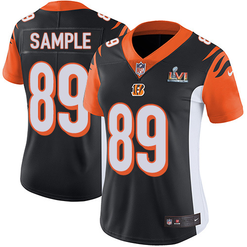 Cincinnati Bengals #89 Drew Sample Black Team Color Super Bowl LVI Patch Women's Stitched Vapor Untouchable Limited Jersey Womens
