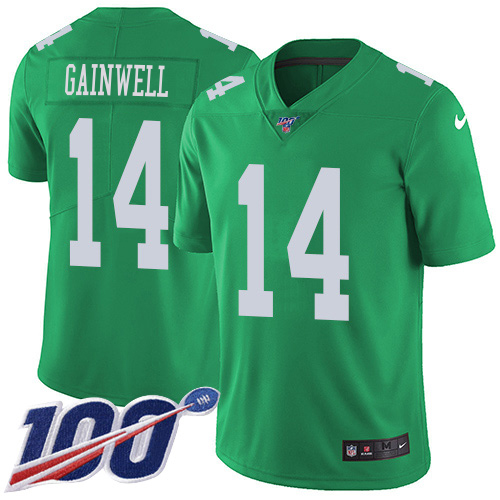 Eagles #14 Kenneth Gainwell Green Men's Stitched Limited Rush 100th Season Jersey