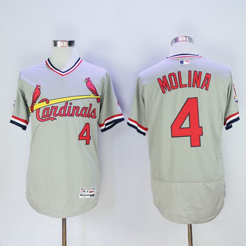 St.Louis Cardinals #4 Yadier Molina Grey Flexbase Authentic Collection Cooperstown Stitched Jersey Men's