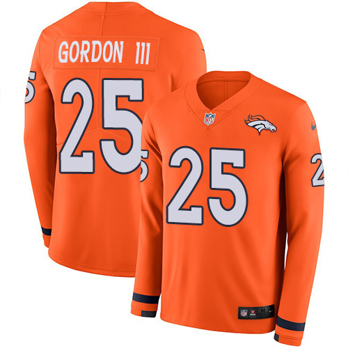 Denver Broncos #25 Melvin Gordon III Orange Team Color Men's Stitched Limited Therma Long Sleeve Jersey Men's