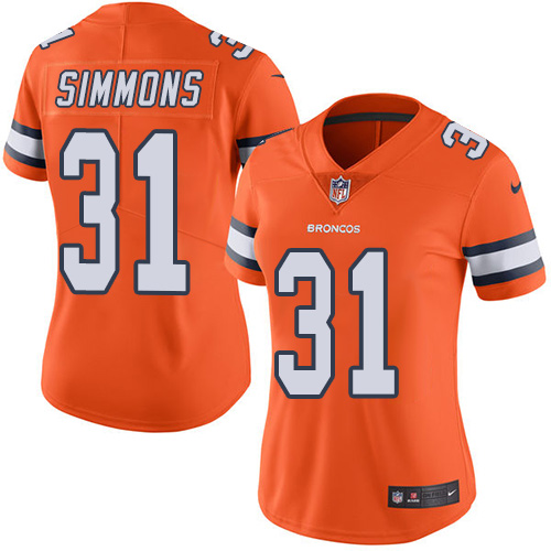 Broncos #31 Justin Simmons Orange Women's Stitched Limited Rush Jersey