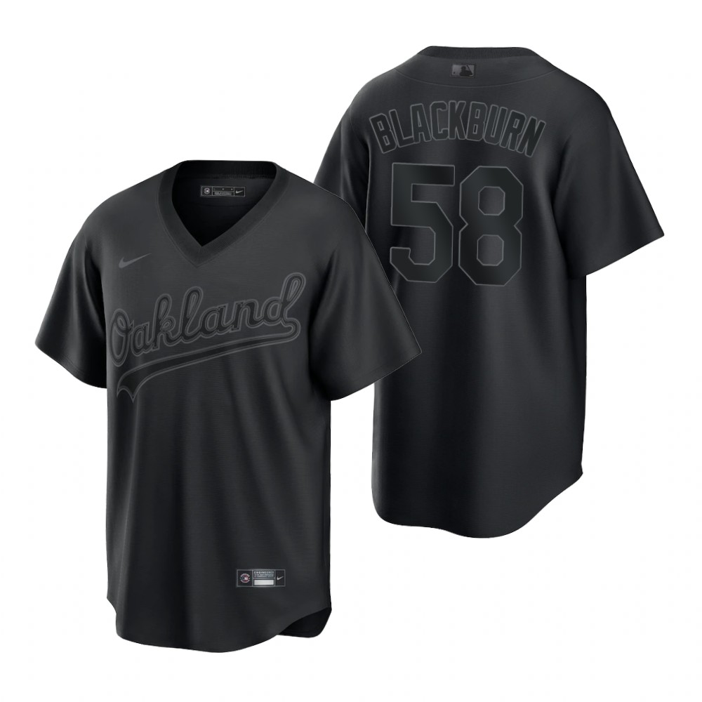 Oakland Athletics #58 Paul Blackburn Men's Black Pitch Black Fashion Jersey