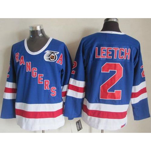 New York Rangers #2 Brian Leetch Blue CCM 75TH Stitched Jersey Men's