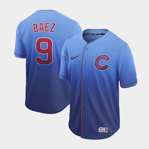 Chicago Cubs #9 Javier Baez Royal Fade Authentic Stitched Jersey Men's