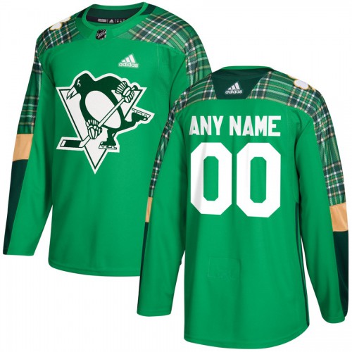 Men's Adidas Pittsburgh Penguins Personalized Green St. Patrick's Day Custom Practice Jersey