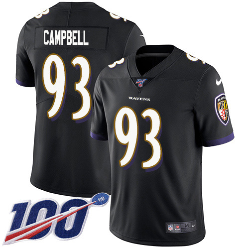 Baltimore Ravens #93 Calais Campbell Black Alternate Youth Stitched 100th Season Vapor Untouchable Limited Jersey Youth