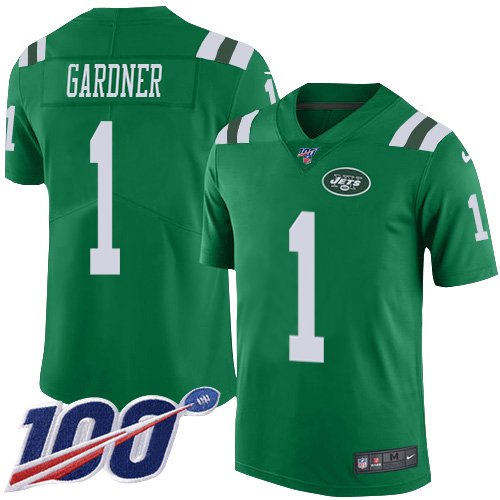 Jets #1 Ahmad Sauce Gardner Green Men's Stitched Limited Rush 100th Season Jersey