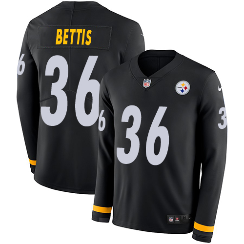 Steelers #36 Jerome Bettis Black Team Color Men's Stitched Limited Therma Long Sleeve Jersey
