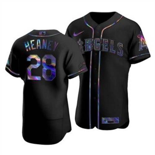 Los Angeles Los Angeles Angels #28 Andrew Heaney Men's Iridescent Holographic Collection Jersey - Black Men's