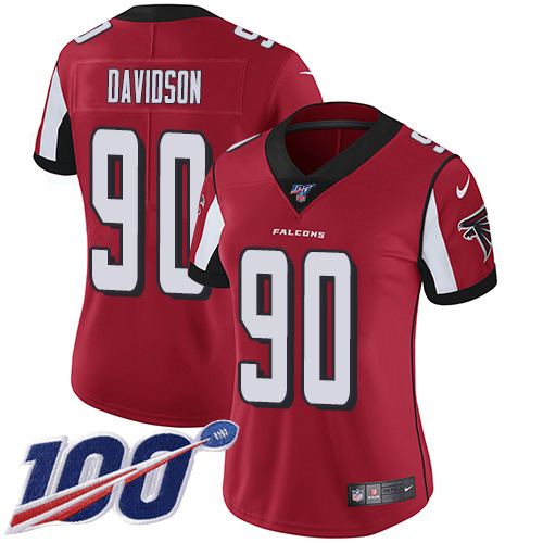 Atlanta Falcons #90 Marlon Davidson Red Team Color Women's Stitched 100th Season Vapor Untouchable Limited Jersey Womens
