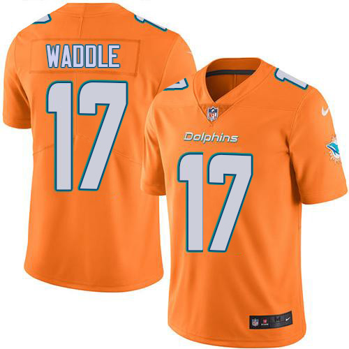 Dolphins #17 Jaylen Waddle Orange Men's Stitched Limited Rush Jersey