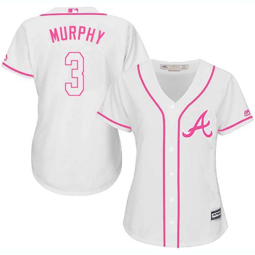 Atlanta Braves #3 Dale Murphy White/Pink Fashion Women's Stitched Jersey Womens