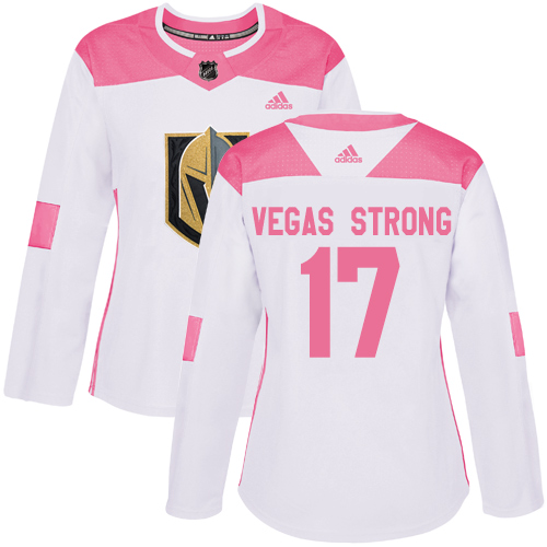 Adidas Golden Vegas Golden Knights #17 Vegas Strong White/Pink Authentic Fashion Women's Stitched Jersey Womens