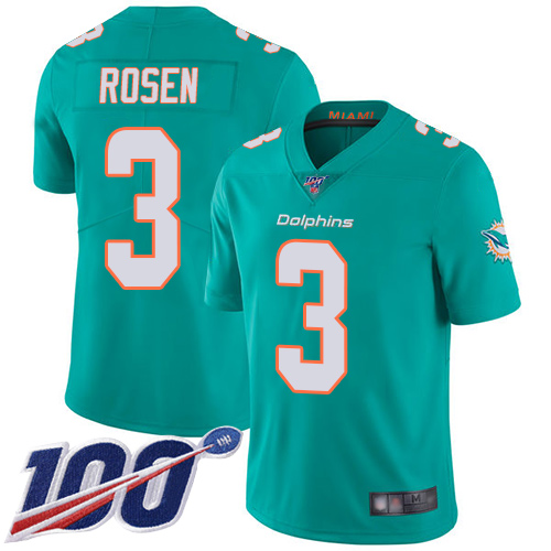 Miami Dolphins #3 Josh Rosen Aqua Green Team Color Men's Stitched 100th Season Vapor Limited Jersey Men's