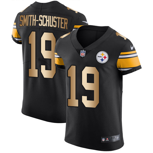 Pittsburgh Steelers #19 JuJu Smith-Schuster Black Team Color Men's Stitched Elite Gold Jersey Men's