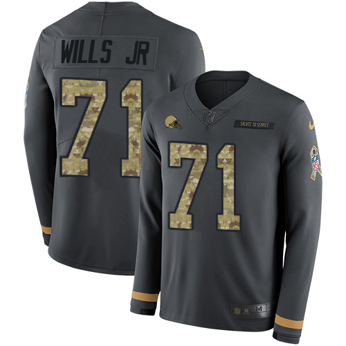 Cleveland Browns #71 Jedrick Wills JR Anthracite Salute to Service Men's Stitched Limited Therma Long Sleeve Jersey Men's