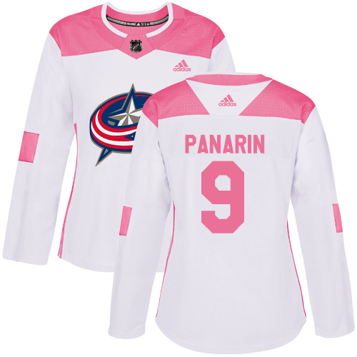 Adidas Columbus Blue Jackets #9 Artemi Panarin White/Pink Authentic Fashion Women's Stitched Jersey Womens