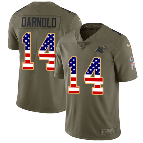 Panthers #14 Sam Darnold Olive/USA Flag Youth Stitched Limited 2017 Salute To Service Jersey
