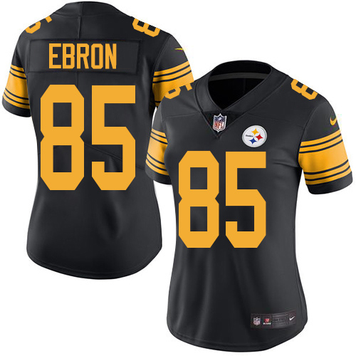 Pittsburgh Steelers #85 Eric Ebron Black Women's Stitched Limited Rush Jersey Womens