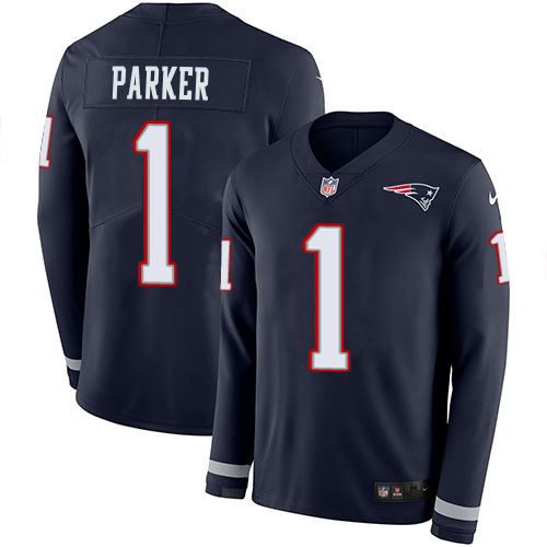 Patriots #1 DeVante Parker Navy Blue Team Color Youth Stitched Limited Therma Long Sleeve Jersey