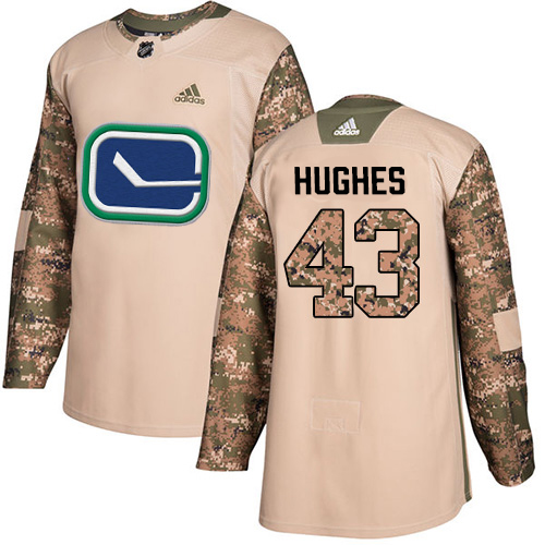 Adidas Vancouver Canucks #43 Quinn Hughes Camo Authentic 2017 Veterans Day Stitched Jersey Men's