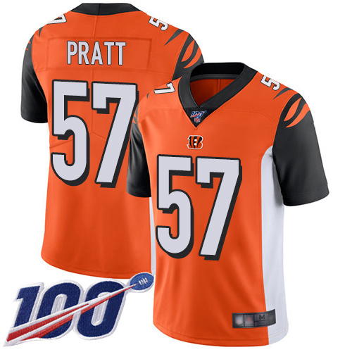 Cincinnati Bengals #57 Germaine Pratt Orange Alternate Men's Stitched 100th Season Vapor Limited Jersey Men's
