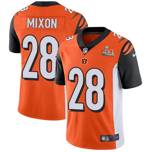 Bengals #28 Joe Mixon Orange Alternate Super Bowl LVI Patch Youth Stitched Vapor Untouchable Limited Jersey