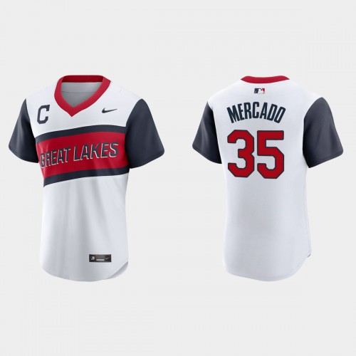 Cleveland Guardians #35 Oscar Mercado Men's White 2021 Little League Class Authentic Jersey Men's