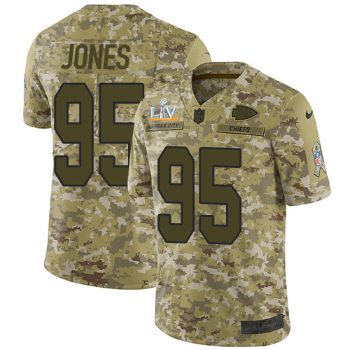 Chiefs #95 Chris Jones Camo Youth Super Bowl LV Bound Stitched Limited 2018 Salute To Service Jersey